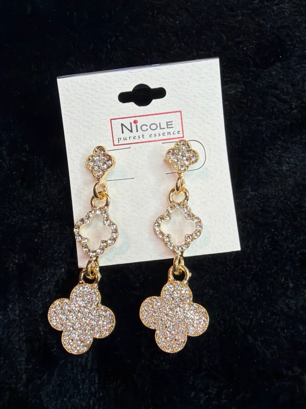 Nicole Gold-Tone Crystal Clover Drop Earrings - Gold